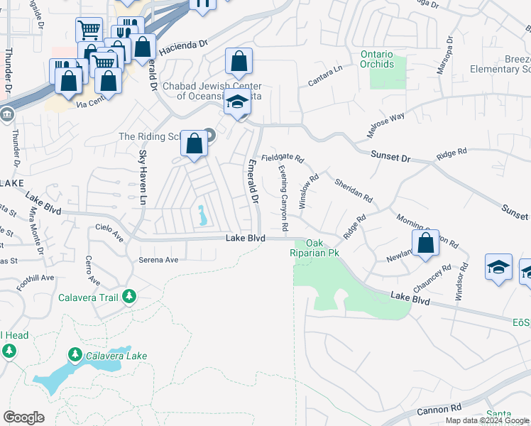 map of restaurants, bars, coffee shops, grocery stores, and more near 4559 Blackwell Road in Oceanside