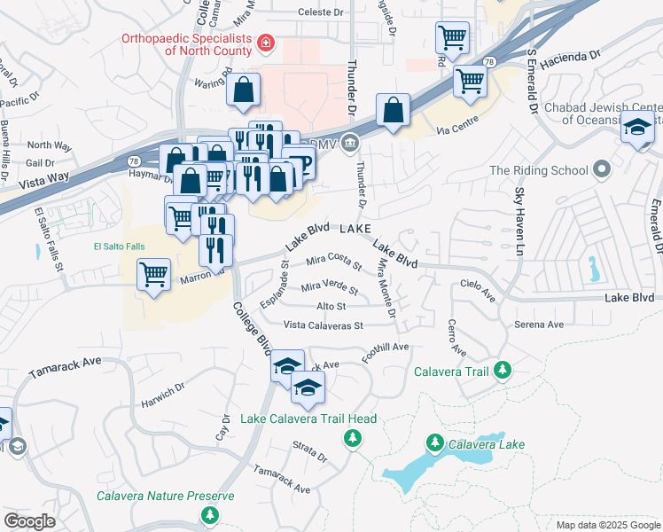 map of restaurants, bars, coffee shops, grocery stores, and more near 4043 Mira Costa Street in Oceanside