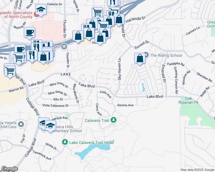 map of restaurants, bars, coffee shops, grocery stores, and more near 4241 Dusk Lane in Oceanside
