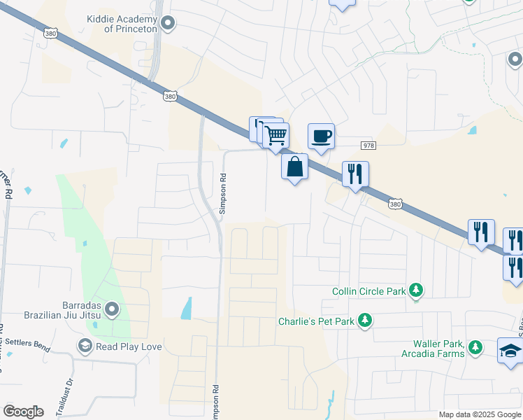 map of restaurants, bars, coffee shops, grocery stores, and more near 710 Cottrell Lane in Princeton