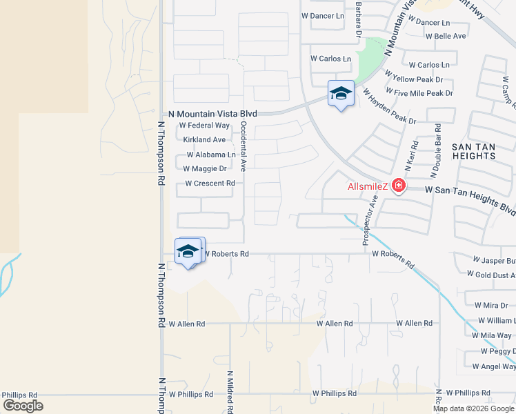 map of restaurants, bars, coffee shops, grocery stores, and more near 4136 West South Butte Road in Queen Creek