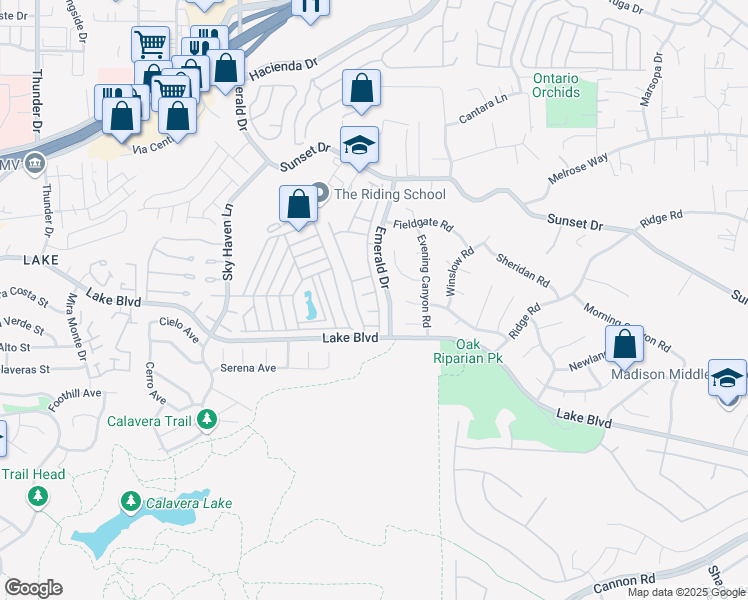 map of restaurants, bars, coffee shops, grocery stores, and more near 3565 Amber Lane in Oceanside