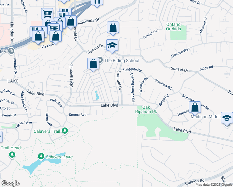 map of restaurants, bars, coffee shops, grocery stores, and more near 3565 Amber Lane in Oceanside
