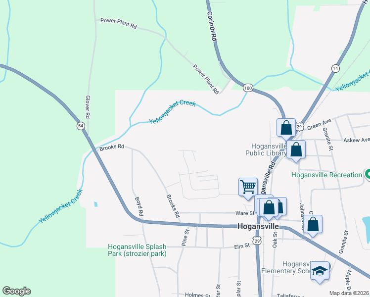 map of restaurants, bars, coffee shops, grocery stores, and more near Red Bird Road in Hogansville