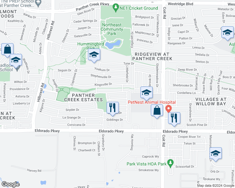 map of restaurants, bars, coffee shops, grocery stores, and more near 11945 Henderson Drive in Frisco