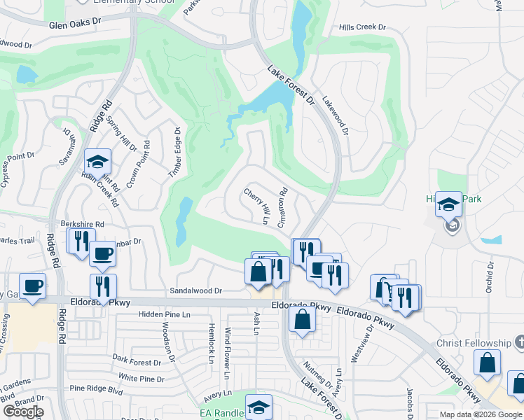 map of restaurants, bars, coffee shops, grocery stores, and more near 2217 Cherry Hill Lane in McKinney