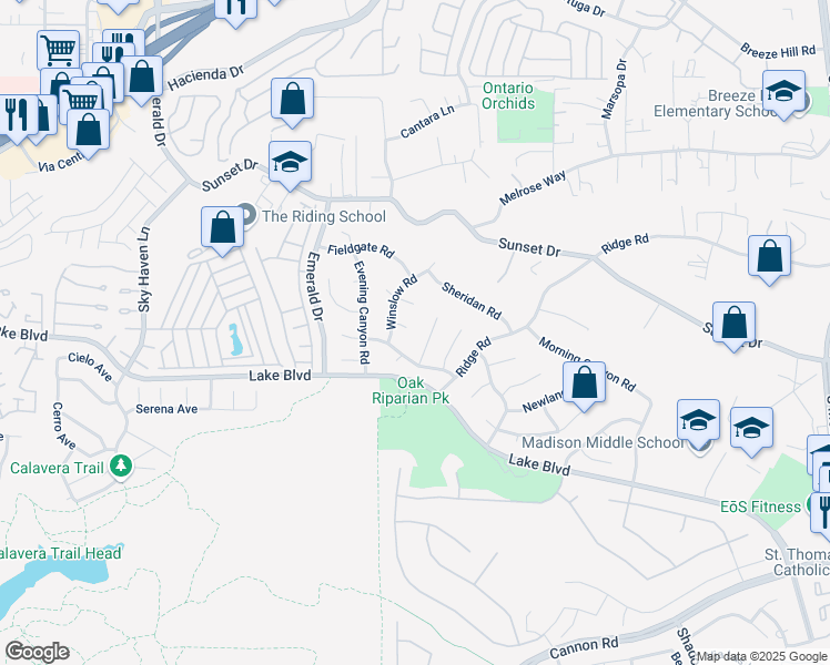 map of restaurants, bars, coffee shops, grocery stores, and more near 4585 Regency Circle in Oceanside