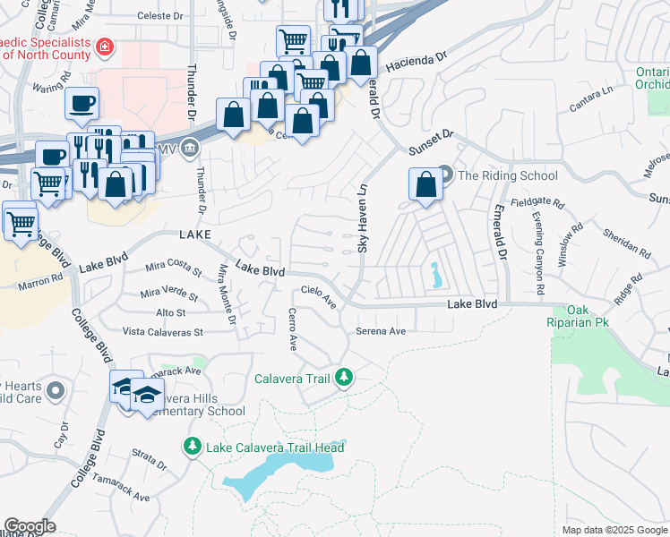 map of restaurants, bars, coffee shops, grocery stores, and more near 3579 Twilight Lane in Oceanside