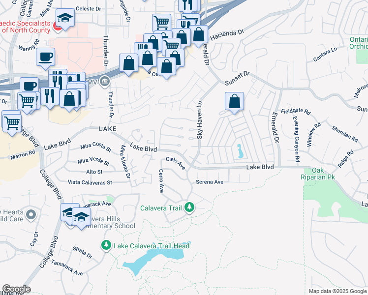 map of restaurants, bars, coffee shops, grocery stores, and more near 3579 Twilight Lane in Oceanside