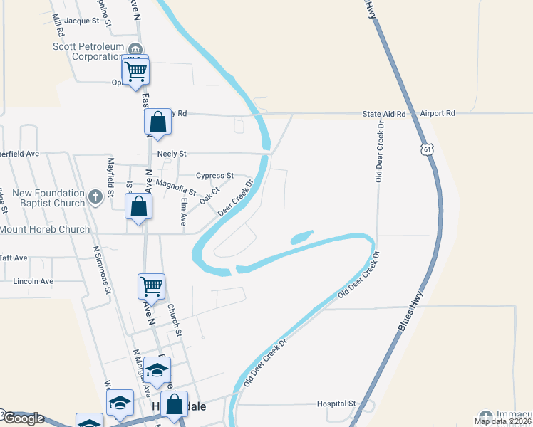 map of restaurants, bars, coffee shops, grocery stores, and more near 107 Treadway Circle in Hollandale