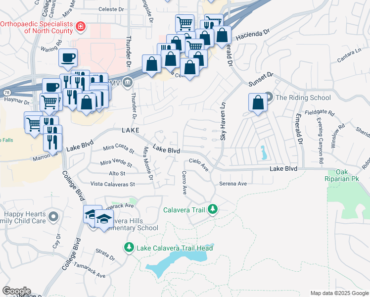 map of restaurants, bars, coffee shops, grocery stores, and more near 4201 Dusk Lane in Oceanside