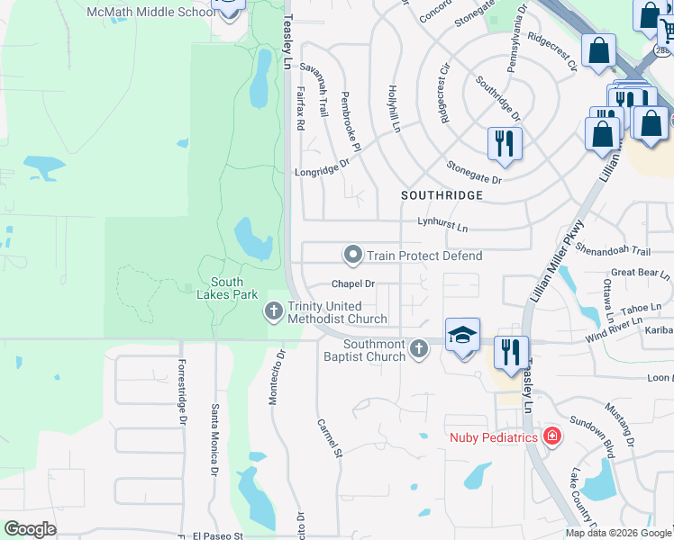 map of restaurants, bars, coffee shops, grocery stores, and more near 819 Chapel Drive in Denton