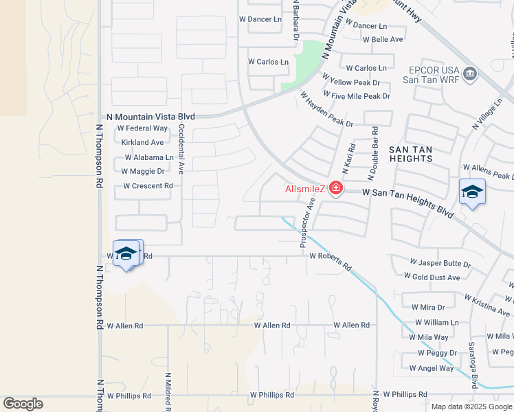 map of restaurants, bars, coffee shops, grocery stores, and more near 3864 West South Butte Road in Queen Creek