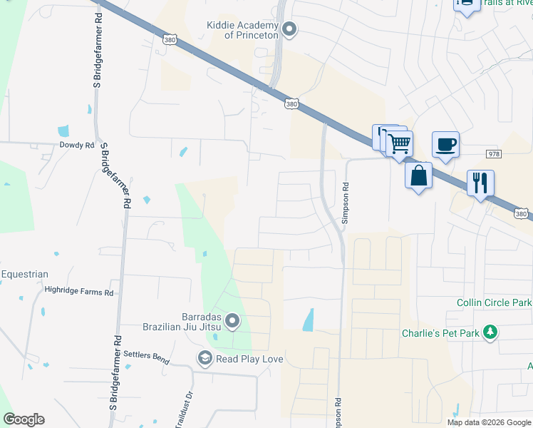 map of restaurants, bars, coffee shops, grocery stores, and more near 984 Country Trail in McKinney