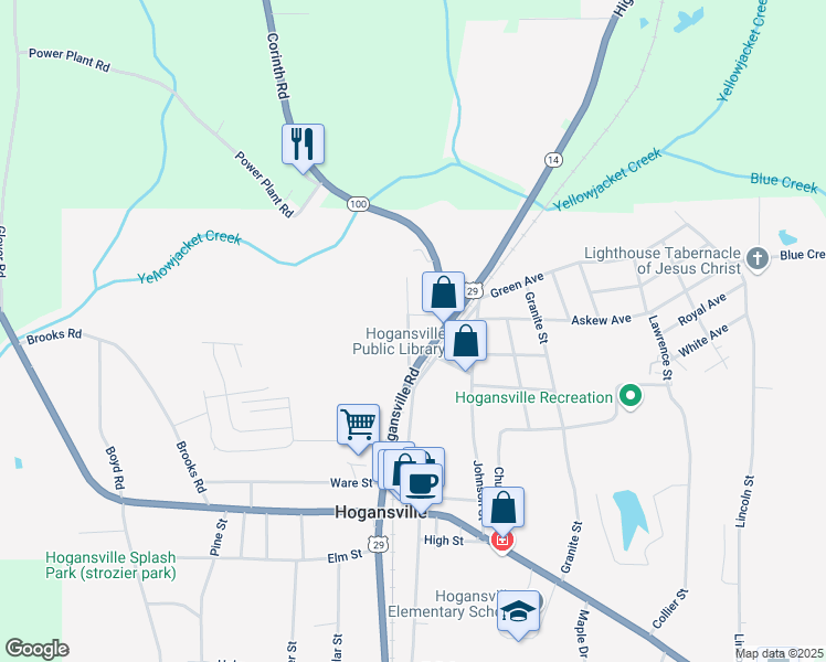 map of restaurants, bars, coffee shops, grocery stores, and more near 105 Brazell Street in Hogansville