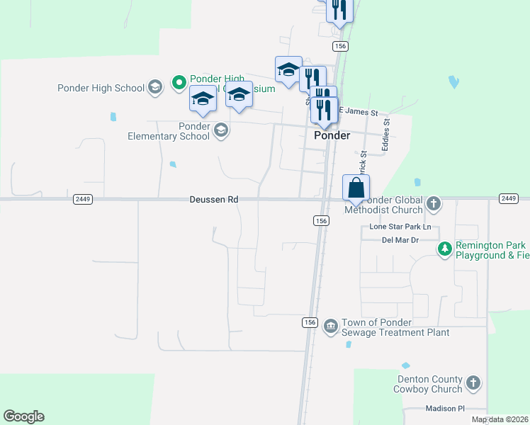 map of restaurants, bars, coffee shops, grocery stores, and more near 208 Farm to Market Road 2449 in Justin