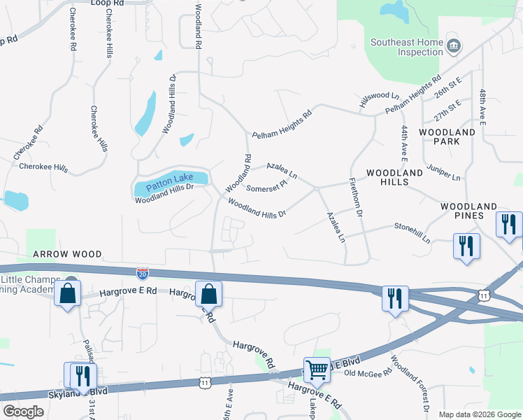 map of restaurants, bars, coffee shops, grocery stores, and more near 3851 Stafford Place in Tuscaloosa