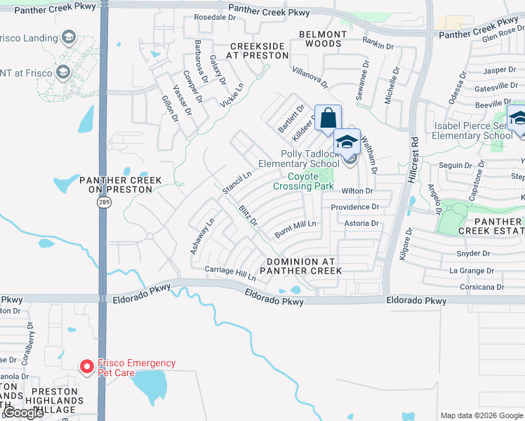 map of restaurants, bars, coffee shops, grocery stores, and more near 10012 Bowling Green Drive in Frisco