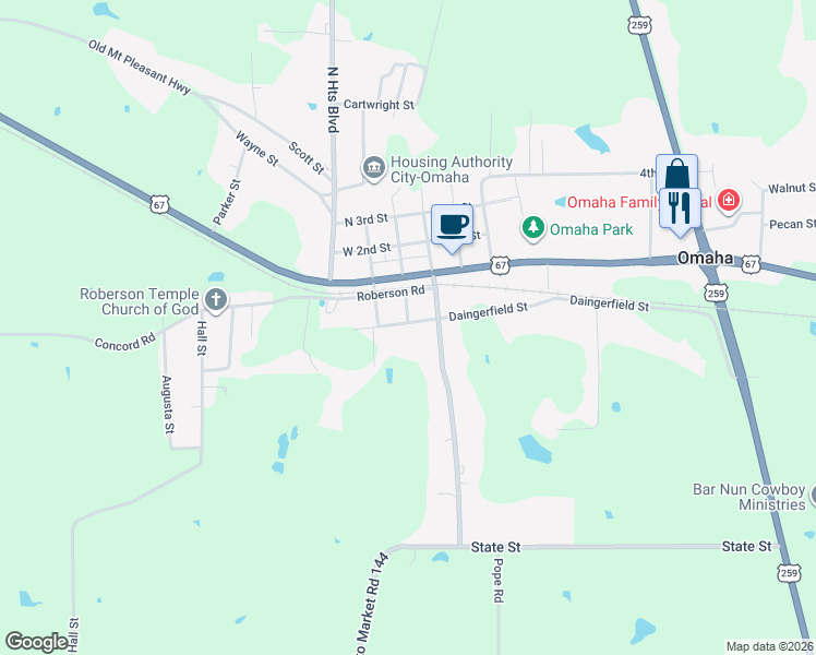 map of restaurants, bars, coffee shops, grocery stores, and more near 201 Daingerfield Street in Omaha