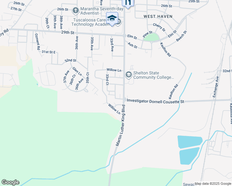 map of restaurants, bars, coffee shops, grocery stores, and more near 3305 Moody Street in Tuscaloosa