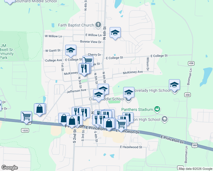 map of restaurants, bars, coffee shops, grocery stores, and more near 600 Jefferson Avenue in Princeton