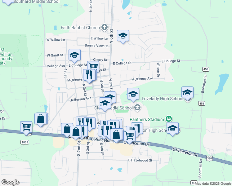 map of restaurants, bars, coffee shops, grocery stores, and more near in Collin County