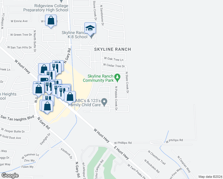 map of restaurants, bars, coffee shops, grocery stores, and more near 33065 North Quarry Hills Drive in San Tan Valley