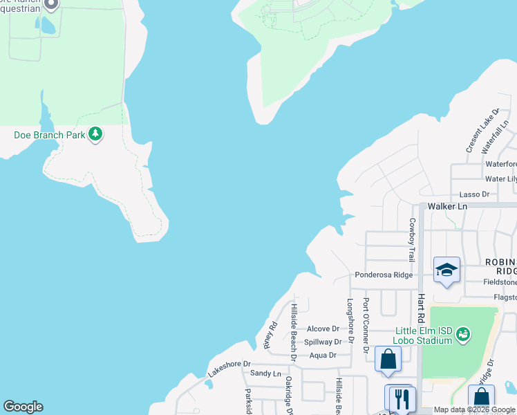 map of restaurants, bars, coffee shops, grocery stores, and more near 524 Longshore Drive in Little Elm