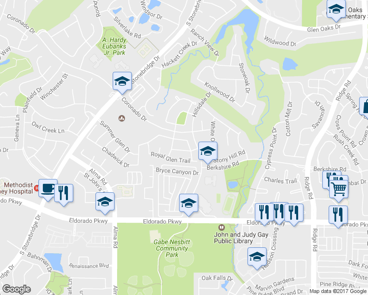 map of restaurants, bars, coffee shops, grocery stores, and more near 7104-7108 Vanderbilt Dr in McKinney