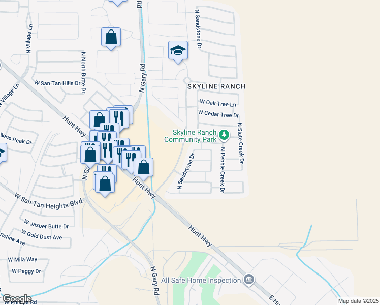 map of restaurants, bars, coffee shops, grocery stores, and more near 33100 North Sandstone Drive in San Tan Valley