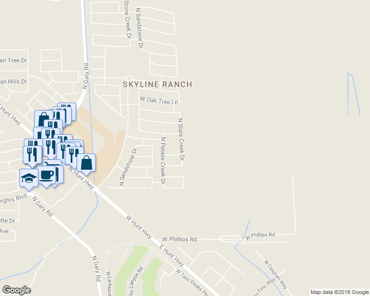 map of restaurants, bars, coffee shops, grocery stores, and more near 33079 North Slate Creek Drive in San Tan Valley