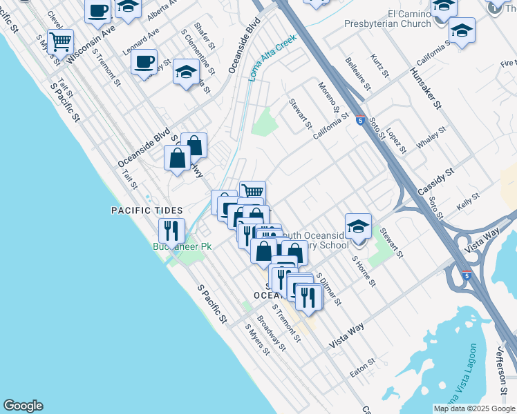 map of restaurants, bars, coffee shops, grocery stores, and more near 764 Morse Street in Oceanside