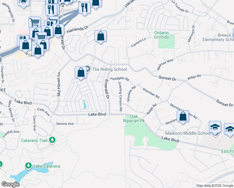 map of restaurants, bars, coffee shops, grocery stores, and more near 3370 Evening Canyon Road in Oceanside