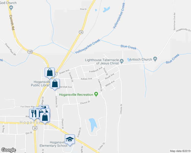 map of restaurants, bars, coffee shops, grocery stores, and more near 512 Askew Avenue in Hogansville