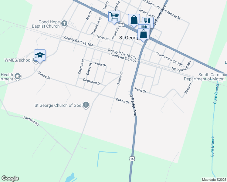 map of restaurants, bars, coffee shops, grocery stores, and more near 213 Quaker Road in Saint George