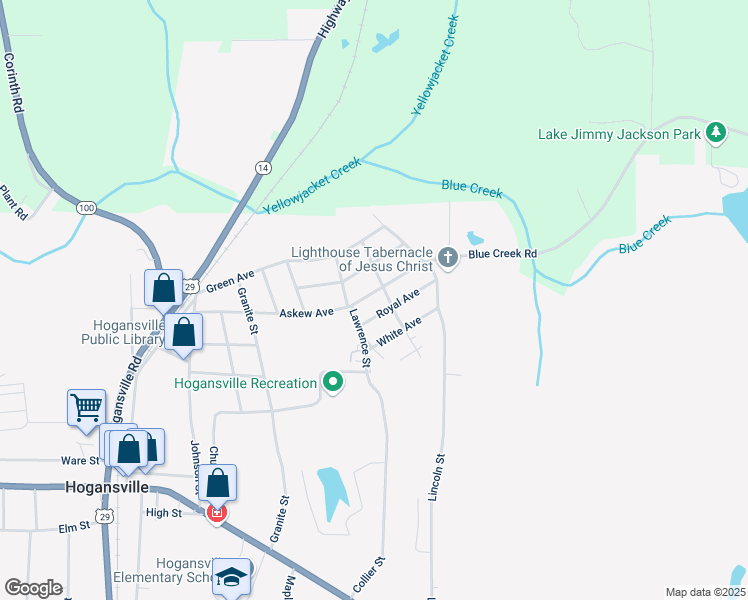 map of restaurants, bars, coffee shops, grocery stores, and more near 611 Askew Avenue in Hogansville
