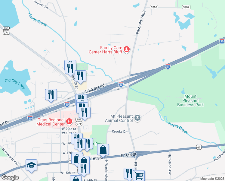 map of restaurants, bars, coffee shops, grocery stores, and more near 268 West Burton Road in Mount Pleasant