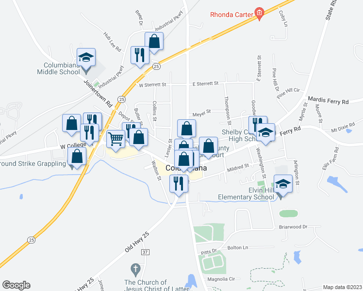 map of restaurants, bars, coffee shops, grocery stores, and more near 200 North Main Street in Columbiana