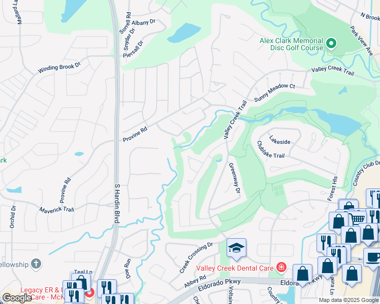 map of restaurants, bars, coffee shops, grocery stores, and more near 2810 Roundrock in McKinney