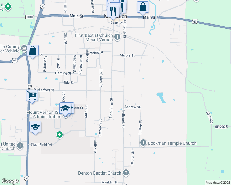 map of restaurants, bars, coffee shops, grocery stores, and more near 105 Rutherford Street in Mount Vernon