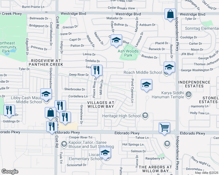 map of restaurants, bars, coffee shops, grocery stores, and more near 12473 Granite Falls Trail in Frisco