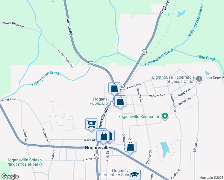 map of restaurants, bars, coffee shops, grocery stores, and more near 100 Corinth Road in Hogansville