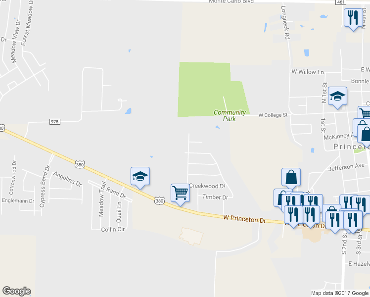 map of restaurants, bars, coffee shops, grocery stores, and more near 747 Cedar Cove Drive in Princeton