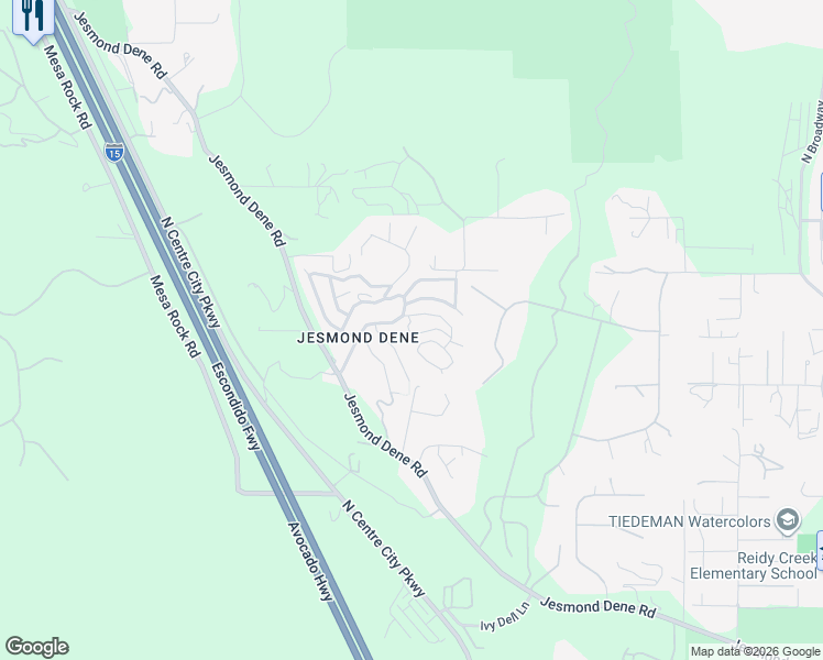 map of restaurants, bars, coffee shops, grocery stores, and more near 10216 Windermere Street in Escondido