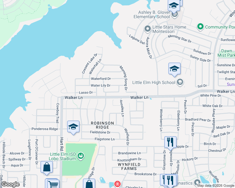 map of restaurants, bars, coffee shops, grocery stores, and more near 1440 Sun Breeze Drive in Little Elm