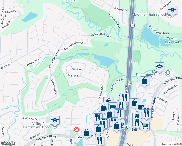 map of restaurants, bars, coffee shops, grocery stores, and more near 1802 Lakeshore Court in McKinney