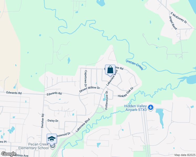 map of restaurants, bars, coffee shops, grocery stores, and more near 3313 Knoll Pines Road in Denton
