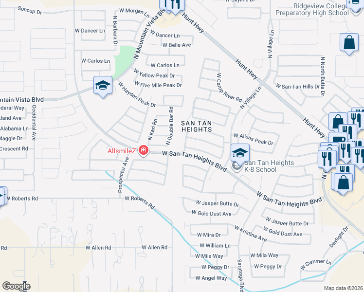 map of restaurants, bars, coffee shops, grocery stores, and more near 33136 North Cherry Creek Road in Queen Creek