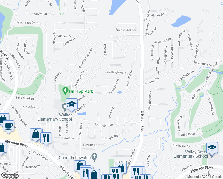 map of restaurants, bars, coffee shops, grocery stores, and more near 1716 Chessington Lane in McKinney