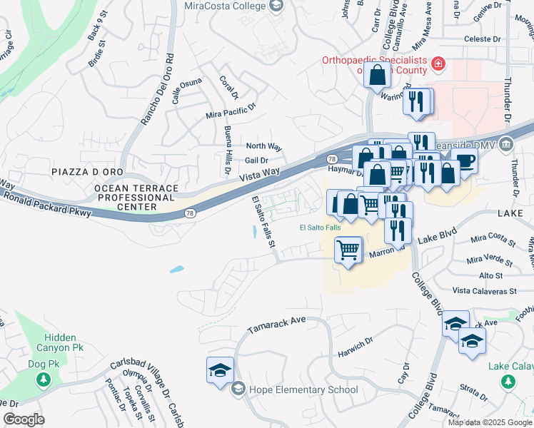map of restaurants, bars, coffee shops, grocery stores, and more near 3251 Marisol Place in Carlsbad